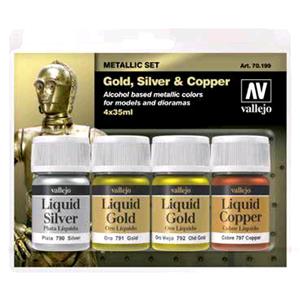 Vallejo MODEL AIR Color: set Gold, Silver & Copper (4 x 30ml)