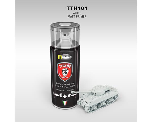 TITANS HOBBY:  WHITE MATT PRIMER - 400ml Spray for Plastic, Metal & Resin