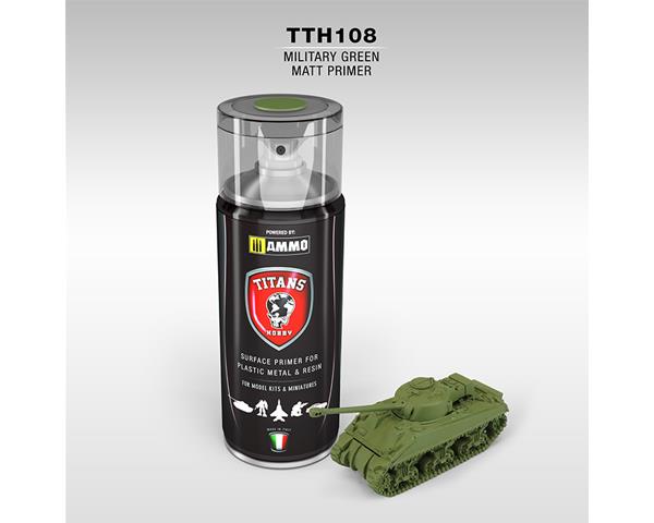 TITANS HOBBY: PRIMER Verde Militare Opaco - 400ml Spray per plastica, metallo e resina